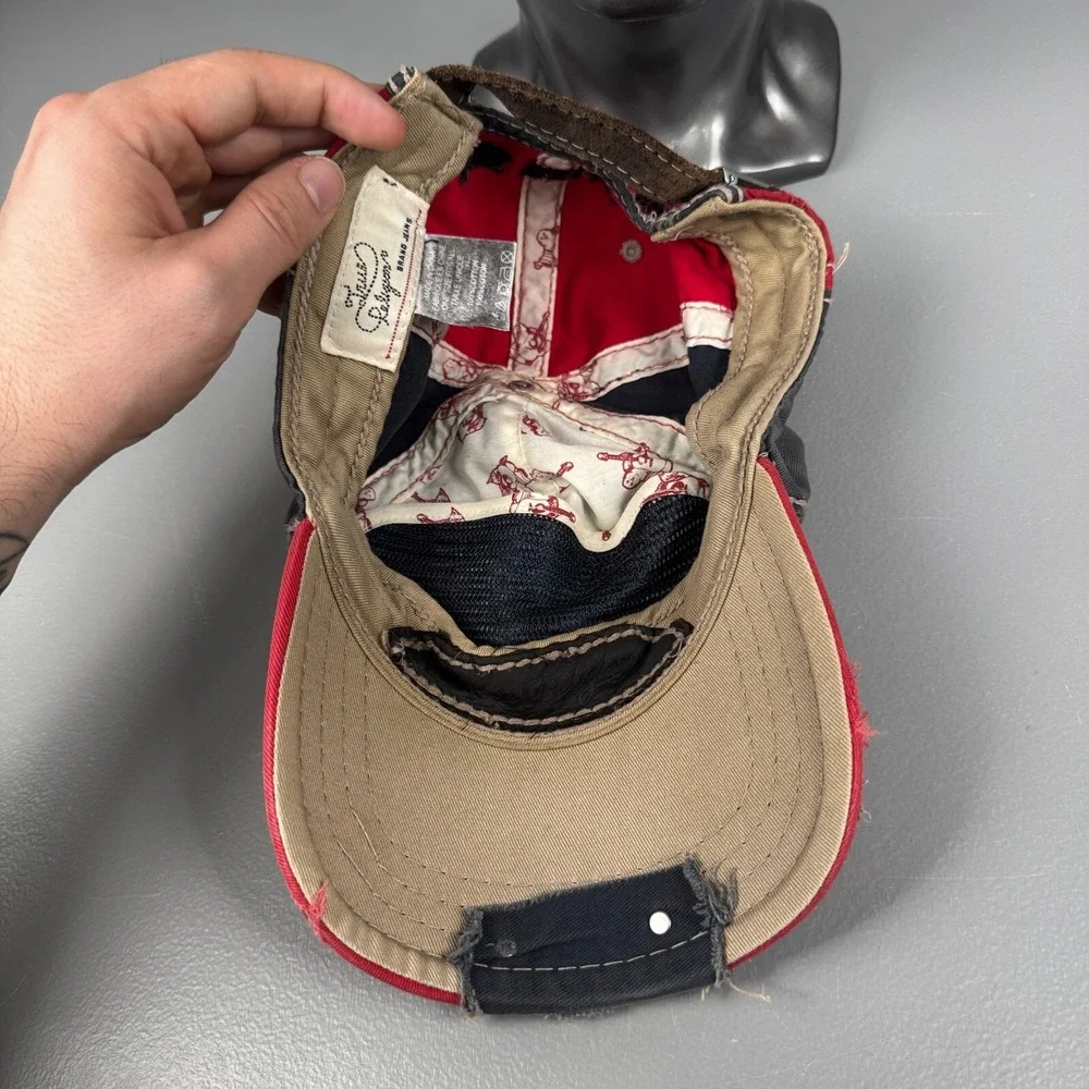 VTG True Religion‎ Hat Mens Gray Distressed Y2K Buddha Logo Baseball Cap
